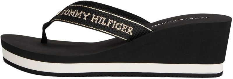 Tommy Hilfiger Women’s Wedge Heel Flip Flops, Black (Black), 7
