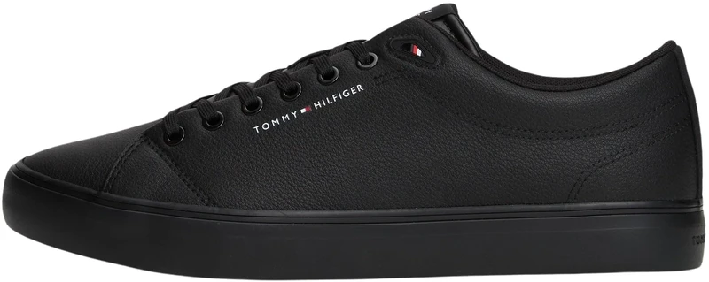 Tommy Hilfiger Men’s Core Low Top Leather Vulcanised Trainers, Black (Black), 12