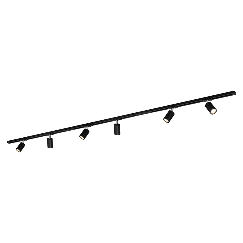 Briloner - Complete Rail Rail System, 6X GU10 Adjustable spotlights, Power Supply, Light Rail System for Ceiling, Spotlight, Rail, Ceiling Light, Spotlight, 2.25 m, Black