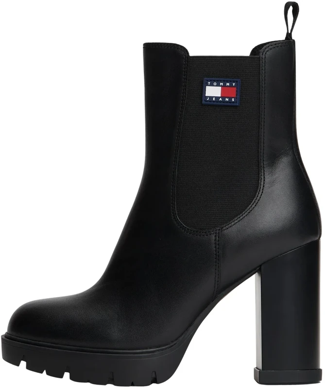 Tommy Jeans Women’s Leather Heeled Ankle Boots, Black (Black), 7.5