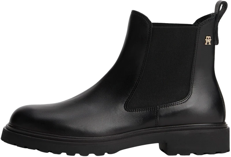 Tommy Hilfiger Women's Cleated Leather Chelsea Boots, Black (Black), 7.5