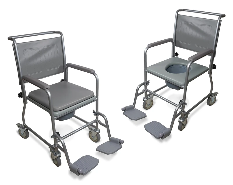 Aidapt Wheeled Commode,Mobile,4 Braked Castors,7.5Litre Potty,Removable Armrests,Wheel Over Standard WC,Bedroom,Bathroom,Padded Seat&Backrest,Swing Away Footrests,Pram Handle,Elderly,Disabled,Mobility