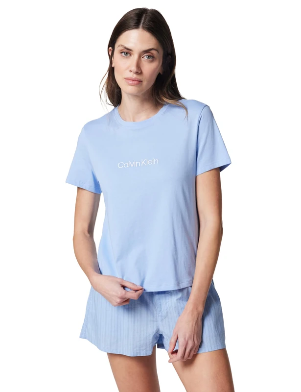 Calvin Klein Women's S/S TEE SHORT SET LV00QS7576 Set, Blue (FROZEN FJORD W TRAIL STRIPE), L