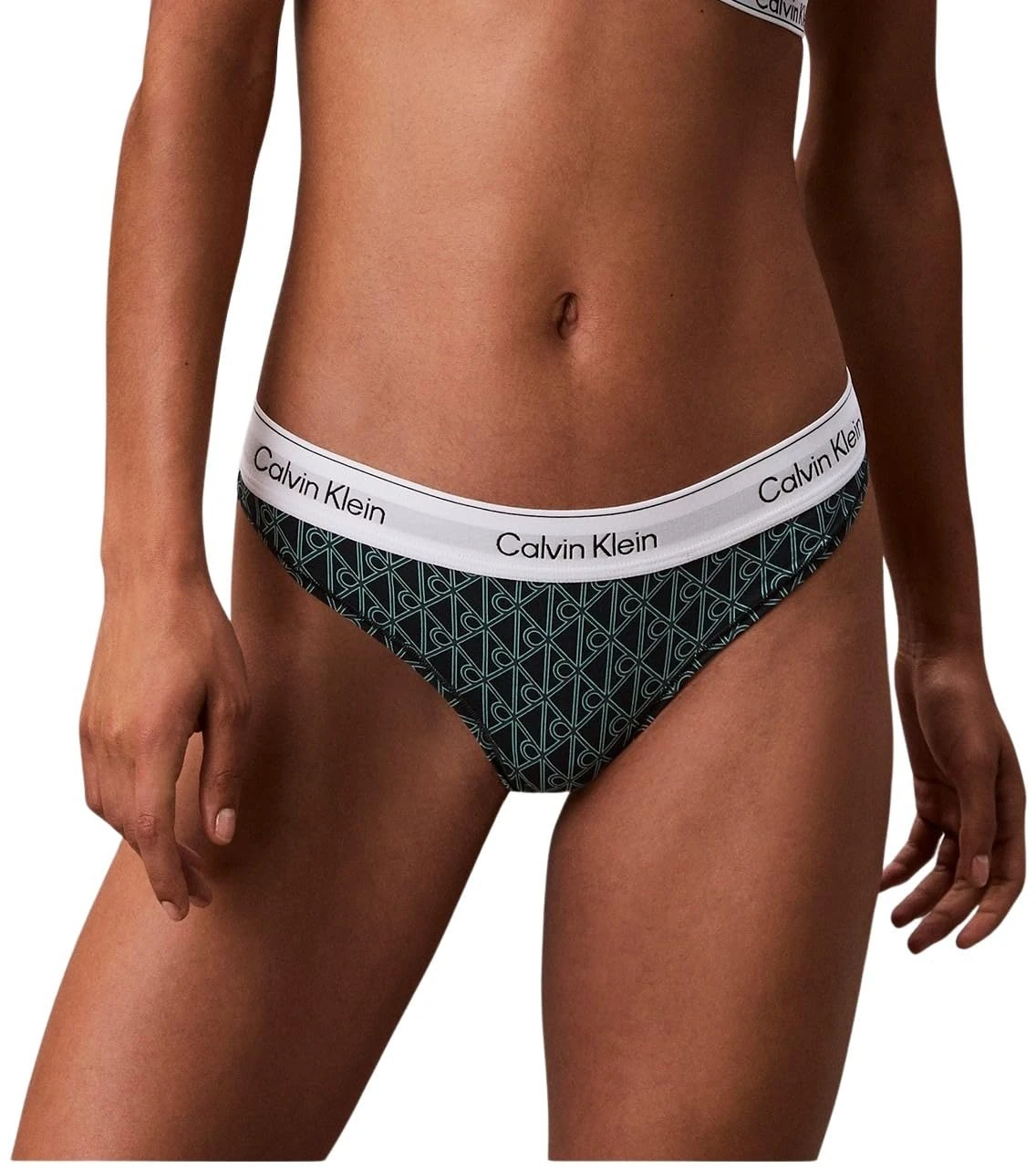 Calvin Klein Women’s Stretch Thong, Green (Bijou Modern Emblem Outline+Stratif), M