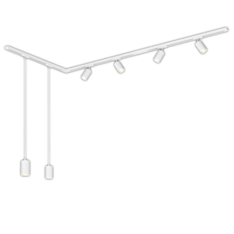 Briloner - Rail Rail System, Complete Set, 4X GU10 Adjustable spotlights, 2X GU10 suspensions, L-Shape, Ceiling Light Rail System, Spotlight Rail, Ceiling lamp, 2.25 m, White
