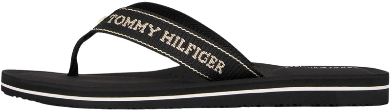 Tommy Hilfiger Women’s Sporty Wedge Flip Flops with Logo, Black (Black), 6.5