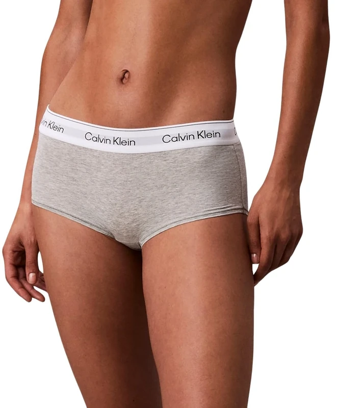 Calvin Klein Women’s Hipster Boy Shorts with Logo Waistband, Grey (Grey Heather), L