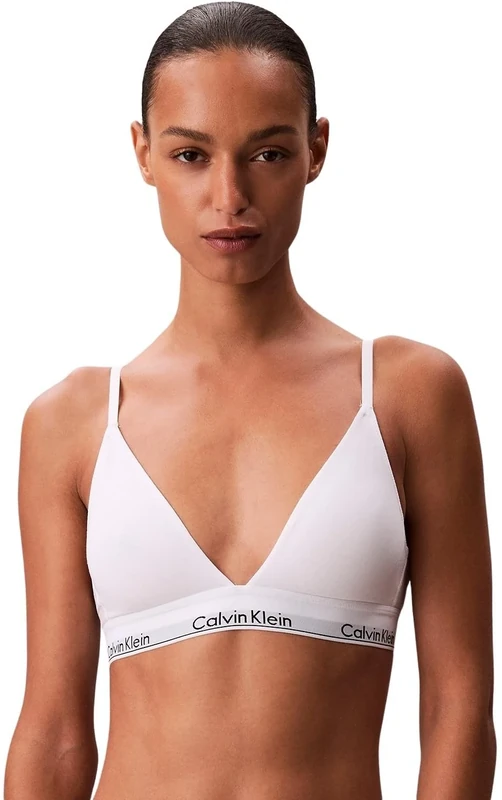 Calvin Klein Women’s Lightly Lined Triangle Bra with Logo Band, White (White), XS