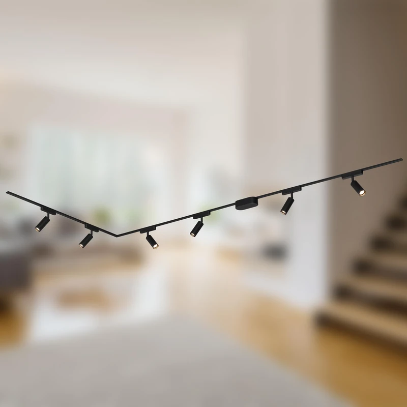Briloner - Luxtrail Complete Rail System, 6X LED spotlights, L-Shaped, Lamps, swivelling, Ceiling Light Rail System, Spotlight Rail, Ceiling lamp, Spotlight, 3 m, Black