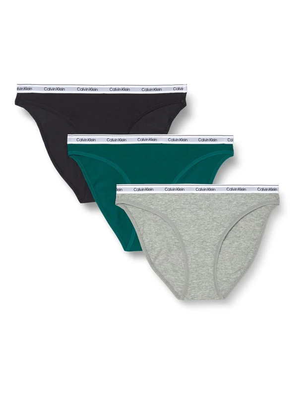Calvin Klein Women’s 3 Pack Cotton Bikini Briefs with Stretch, Multicolor (Black/Grey Heather/Turf), M