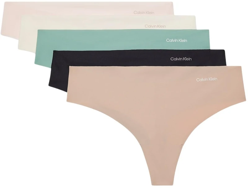 Calvin Klein Women's 5 Pack Thongs, Multicolor (Charming Green/Nymphs Thigh/Black/I), S
