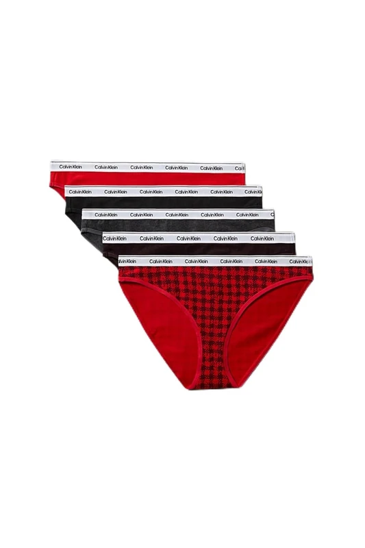 Calvin Klein Women's BIKINI 5PK 000QD5208E Brief, Red (BLOTCHED PLAID+ADRENILINE RUSH/BLAC), L