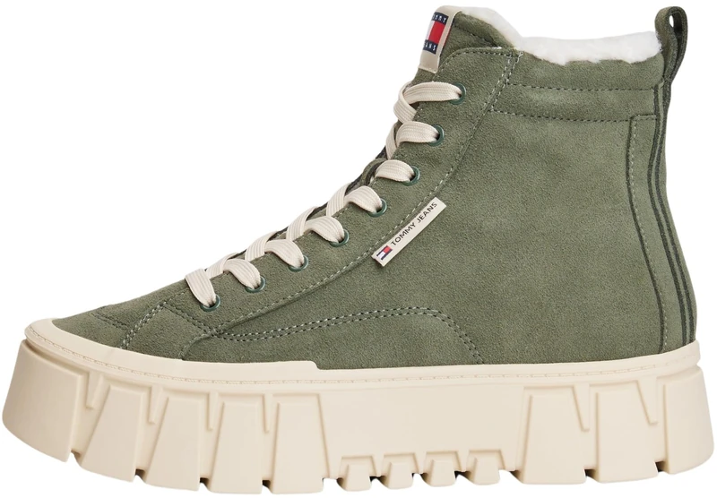 Tommy Jeans Women’s Flatform Suede Ankle Boots, Green (Pewter Green), 7.5