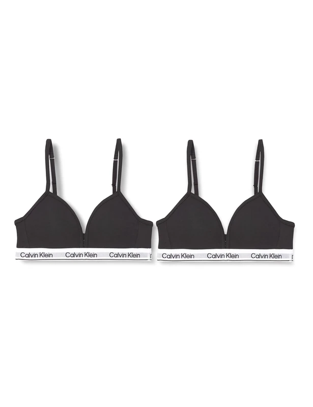 Calvin Klein Girls’ 2 Pack Triangle Bralettes, Black (Pvhblack/Pvhblack), 14-16 Years