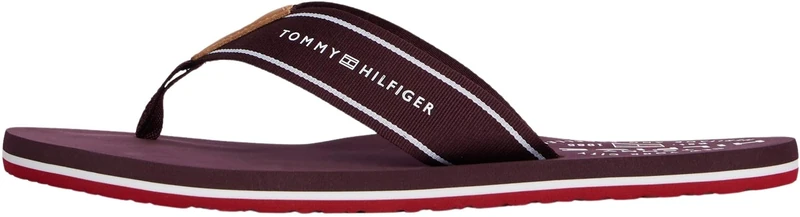 Tommy Hilfiger Men’s Wide Strap Flip Flops, Red (Deep Burgundy), 12