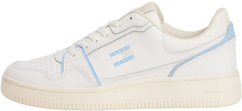 Tommy Jeans Women’s Retro Basket Low Top Cupsole Trainers, White (Ecru/Light Blue), 7.5