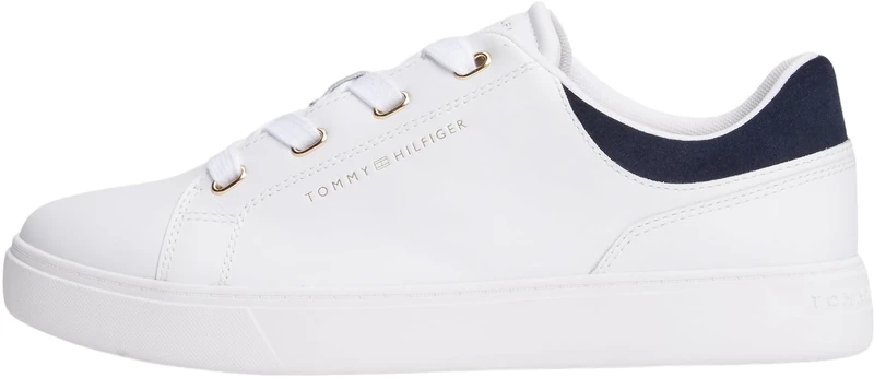 Tommy Hilfiger Women's Casual Leather Cupsole Trainers, White (White/Space Blue), 2.5