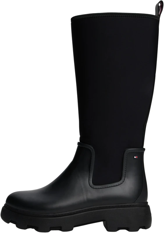 Tommy Hilfiger Women’s Flag Long Rain Boots with Warm Lining, Black (Black), 6