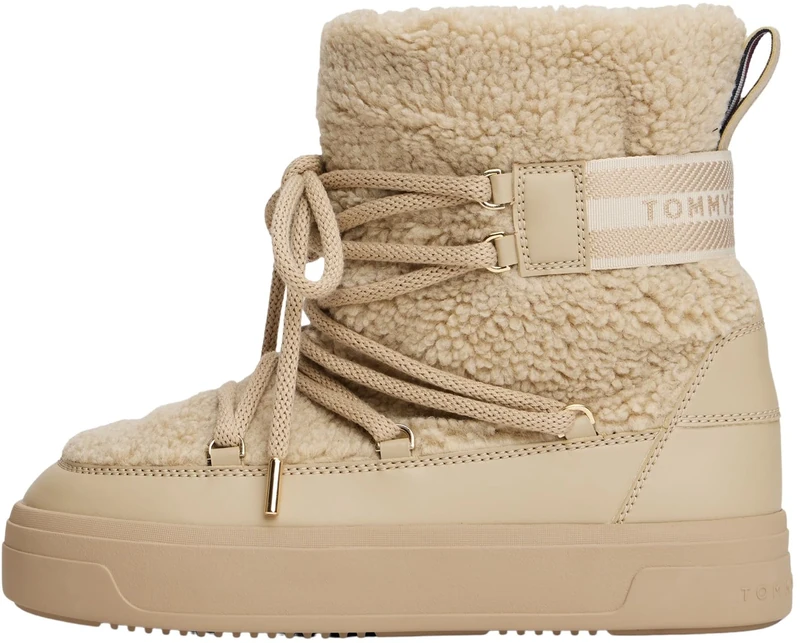 Tommy Hilfiger Women’s Faux Shearling Lace-up Ankle Boots, Beige (Sandalwood), 5