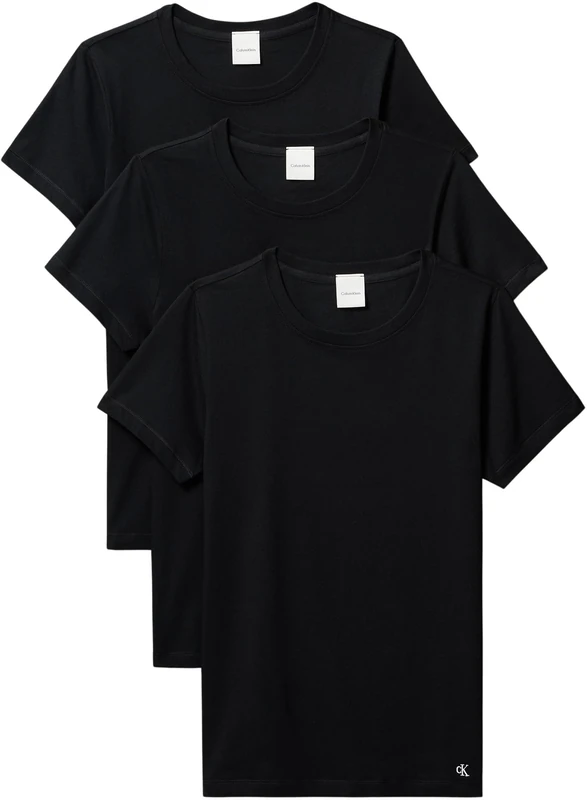 Calvin Klein Women’s 3 Pack Short Sleeve Round Neck Cotton T-Shirts, Black (Black/Black/Black), L