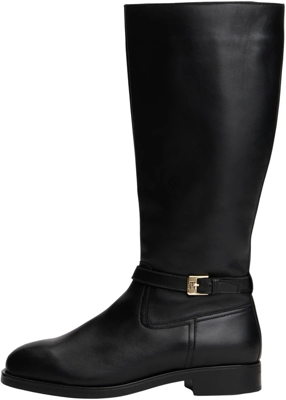 Tommy Hilfiger Women's Buckle Leather Riding Boots, Black (Black), 7.5