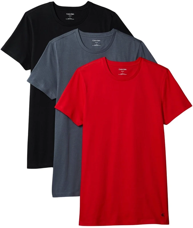 Calvin Klein Men’s 3 Pack Short Sleeve Cotton T-Shirts, Multicolor (Turbulence/Adrenaline Rush/Black), XL