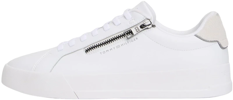 Tommy Hilfiger Men's Court Zip Leather Cupsole Trainers, White (White), 10