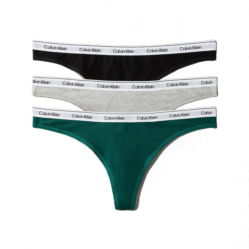 Calvin Klein Women's 3 Pack Thongs Underwear, Multicolor (Black/Grey Heather/Turf), L