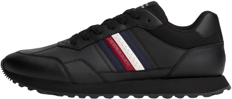 Tommy Hilfiger Men’s New EVA Stripes Low Top Runner Trainers, Black (Black), 9