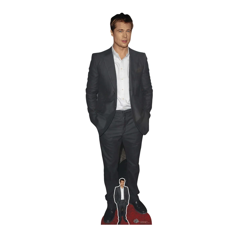 Star Cutouts CS1189 Brad Pitt Black Suit Height 181cm Lifesize Cardboard Cut Out With Mini - Ideal for Celebrity Theme & Movie Fans, Birthdays & VIP Events
