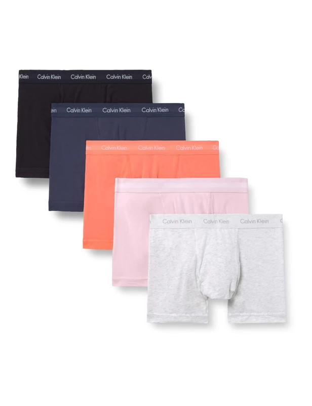 Calvin Klein Men's TRUNK 5PK 000NB2877A Trunk, Multi (BLACK/SNOW HEATHER/CORAL POP/INK/PO), XS