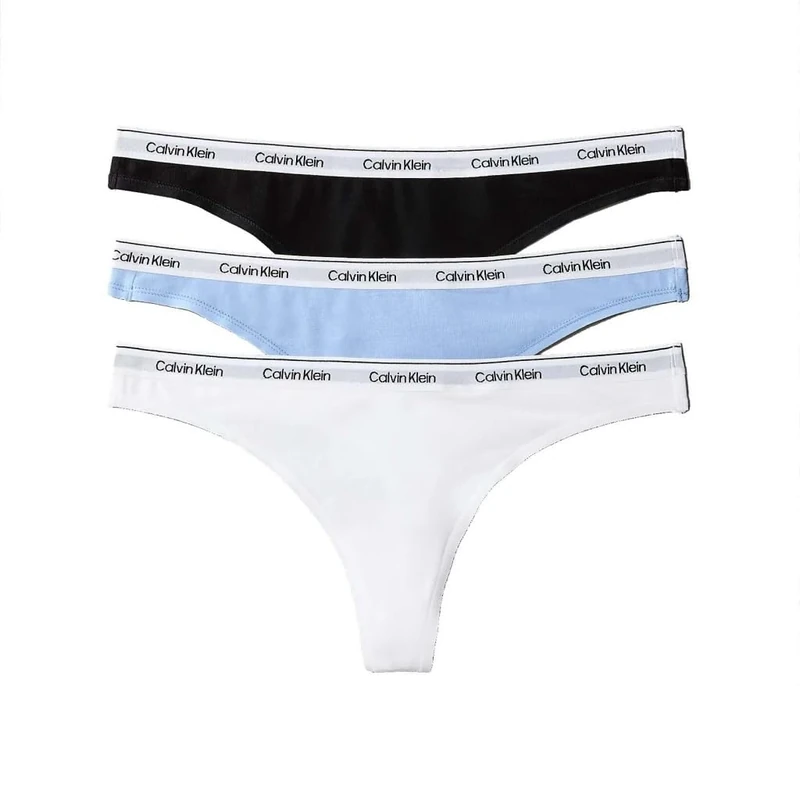 Calvin Klein Women's 3 Pack Thongs Underwear, Multicolor (Black/White/Frozen Fjiord), M
