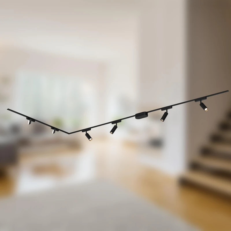 Briloner - Luxtrail Rail System Complete Set, 4X LED spotlights, 2X LED tracklight, L-Shaped, Lamps, Ceiling Light Rail System, Spotlight Rail, Ceiling lamp, Spotlight, 3 m, Black