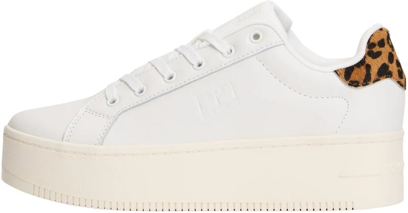 Tommy Jeans Women’s Leopard Flatform Trainers, White (Ivory/Leopard), 4