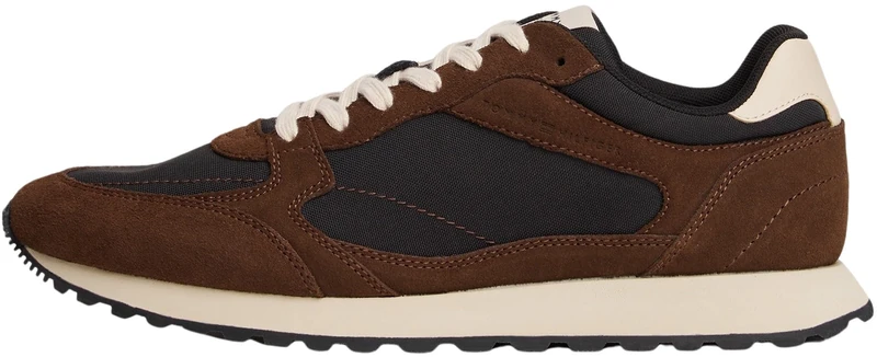 Tommy Hilfiger Men’s New EVA Mix Suede Runner Trainers, Multicolor (Black/Legacy Brown), 6.5