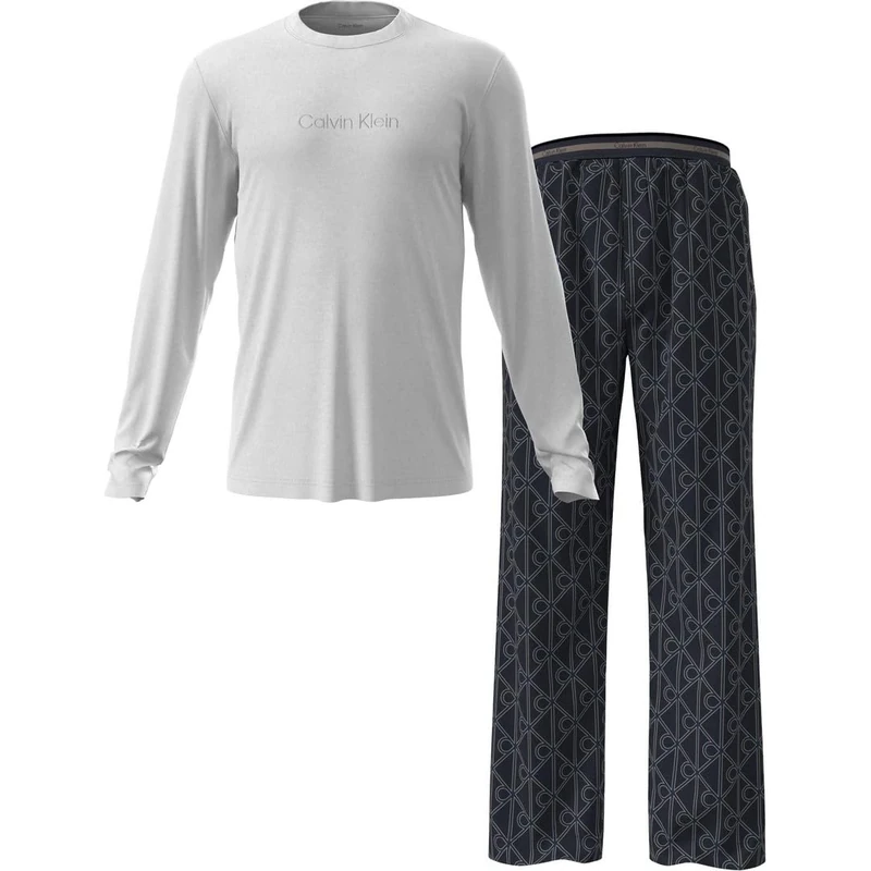 Calvin Klein Men’s Pyjama Set with Round Neck, Multicolor (Classic White Top W/Bijou Modern C), L