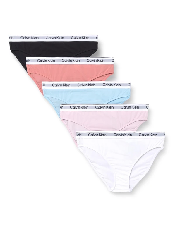 Calvin Klein Girls’ 5 Pack Bikini Briefs with Logo Waistband, Multicolor (Lghtllc/Rndnc/Baprct/Pvhwht/Pvhblk), 10-12 Years