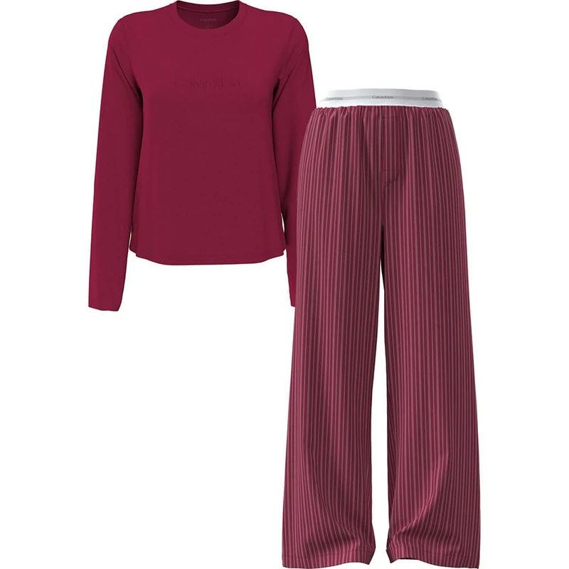 Calvin Klein Women's LS PANT SET HOLIDAY LV00QS7578 Set, Multi (19471 TRAIL STRIPE+TDB), XL