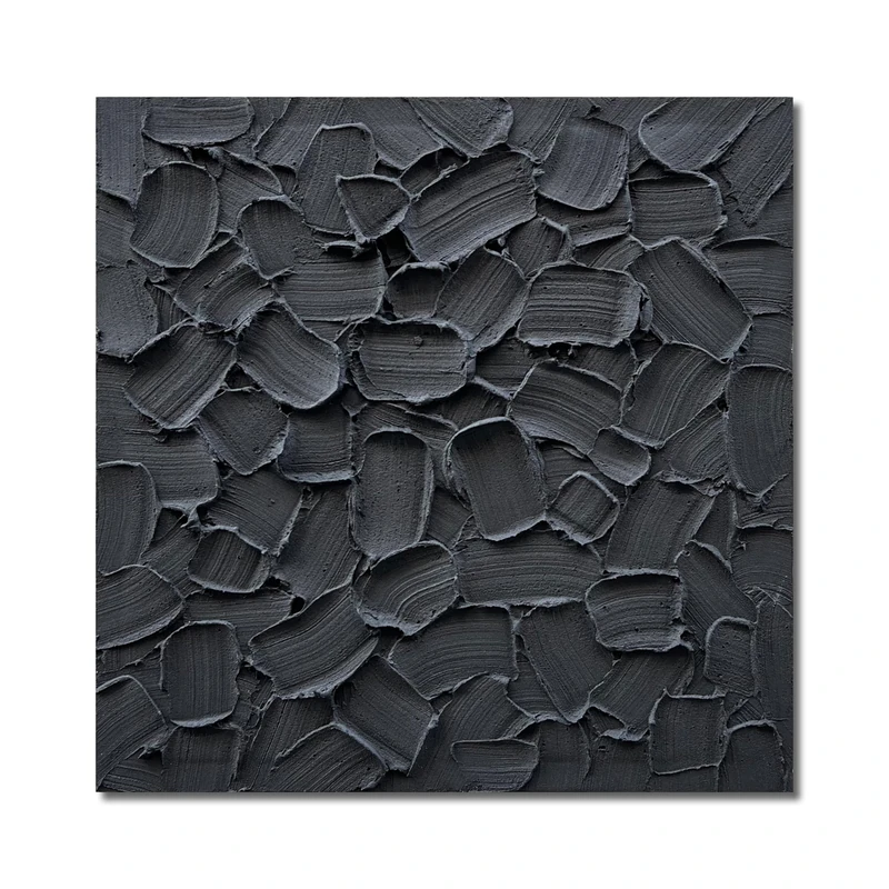 NANKAI Art Hand-Painted Thick Texture Black Minimalist Oil Painting 24x24 inch Contemporary Abstract Art Painting Home Office Wall Decorative Art
