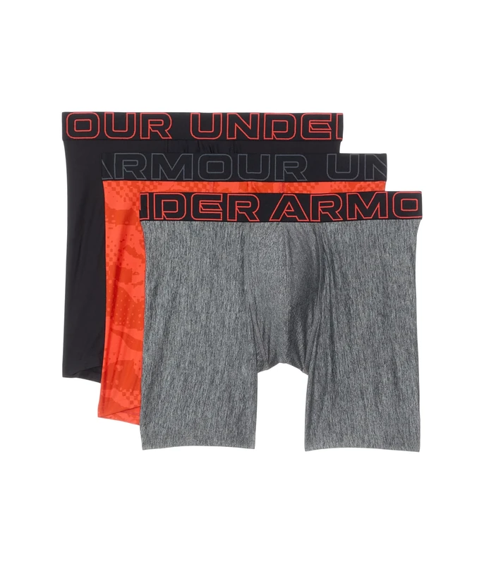 Under Armour mens 3-pack Performance Tech Print 6” Boxer Briefs, Fire, M