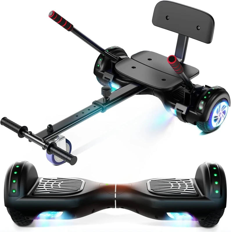 Scooter with Seat Attachment, 6.5'' Balancing Scooter with Bluetooth Speakers & Colorful LED Light with Kart