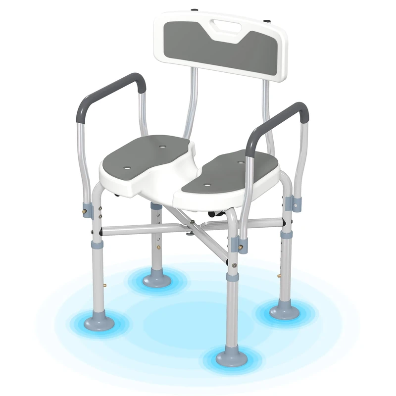 HOMCOM Shower Chair with Hygiene Cut-Out Seat and Reinforced Crossbars, Height Adjustable Padded Bath Chair with Non-slip Feet for Elderly Seniors Disabled Handicap, Tool-Free Assembly, Grey