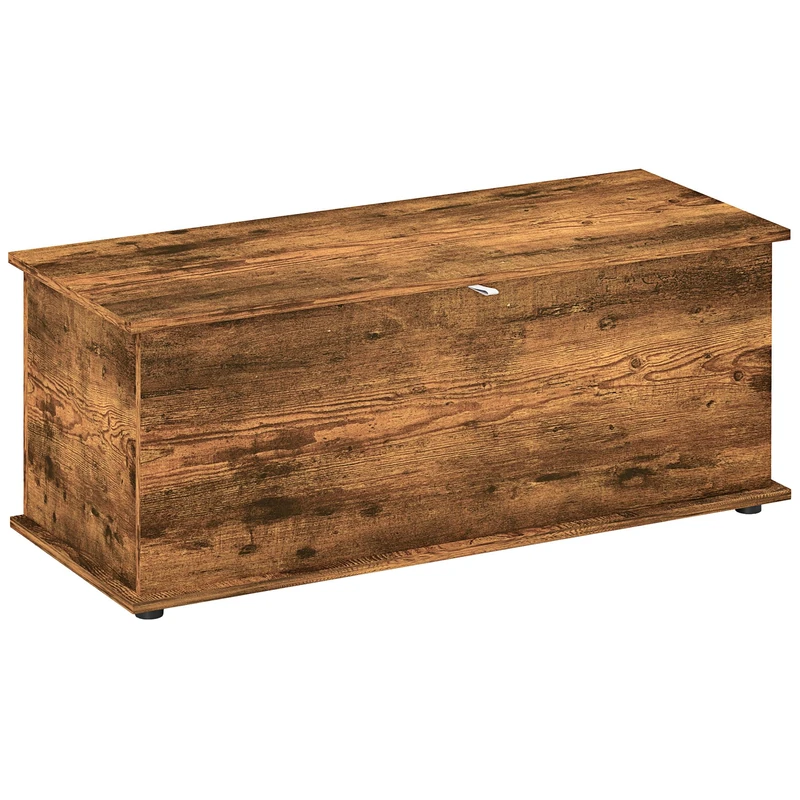 HOMCOM Storage Chest, Large 113L Blanket Box, Shoe Bench with Safety Hinged Lid, Storage Trunk, Bed End Bench for Bedroom, Hallway, Living room, Playroom, 100 x 40 x 40cm, Rustic Brown