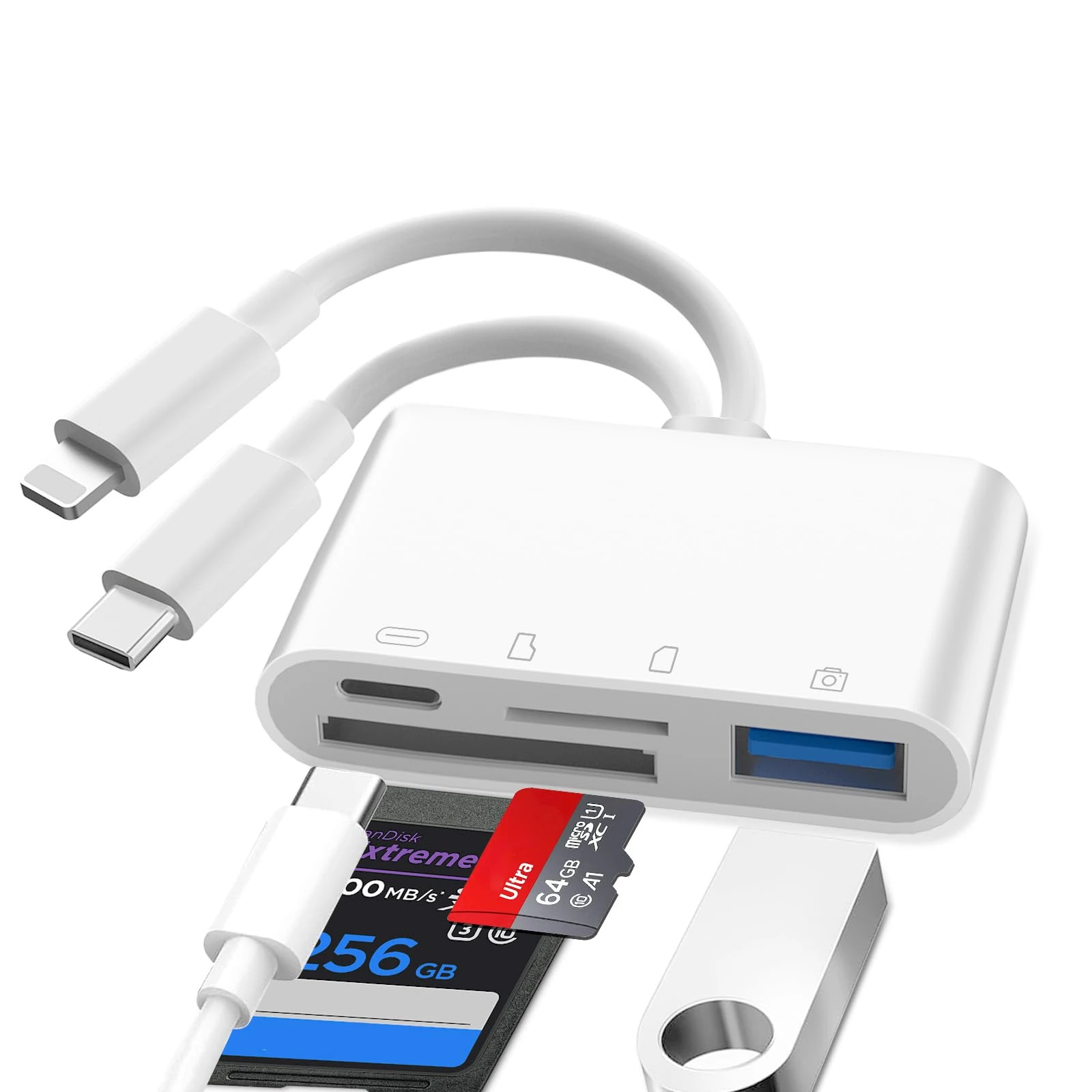 SD Card Reader for iPhone, Lightning to SD Card Reader, Camera Adapter to iPhone, S-D to i-Phone Adapter, 4 in 1 S-D R-eader for i-Phone 16,15,14, iPad, MacBook