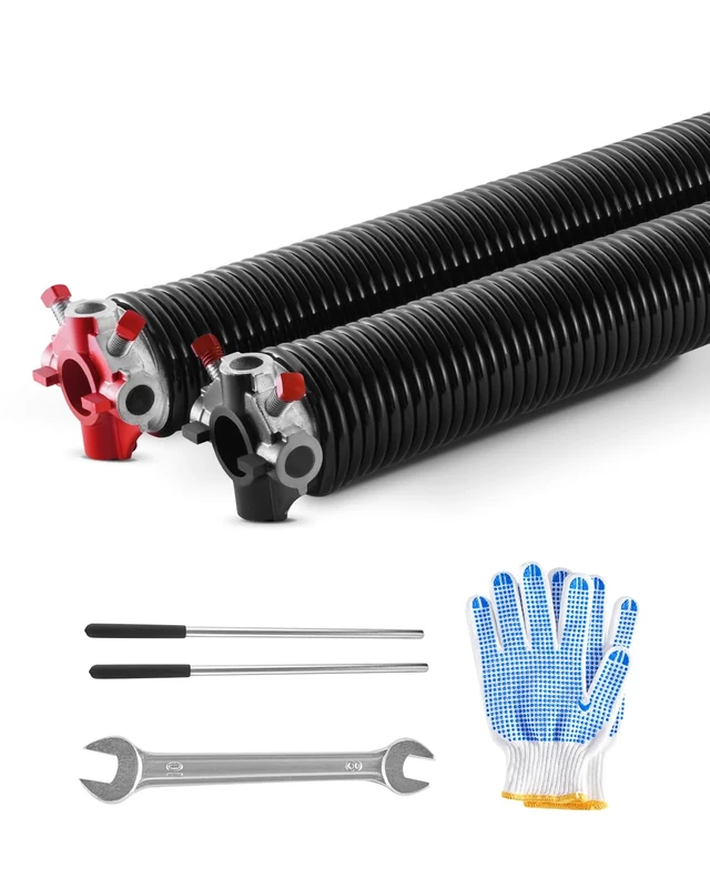 VEVOR Garage Door Torsion Springs, Pair of 0.25 x 2 x 32 in, 16000 Cycles, Electrophoresis Black Coated for Replacement, Garage Door Springs with Non-Slip Winding Bars, Gloves and Mounting Wrench