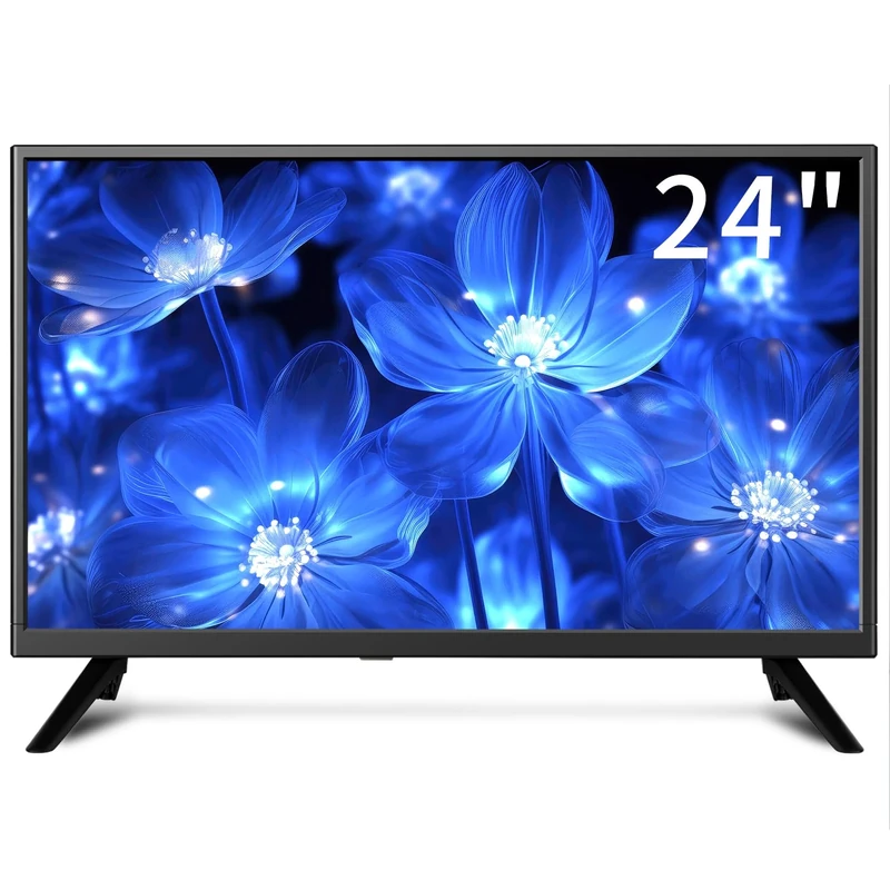 ZOSHING 24 Inch Small TV, DVB-T/T2/ FreeView HD Digital Audio, full view Reduction Color Engine LED Backlighting,AC/DC-12V in/HDMI/VGA/USB Media Player for Camper,Bedroom
