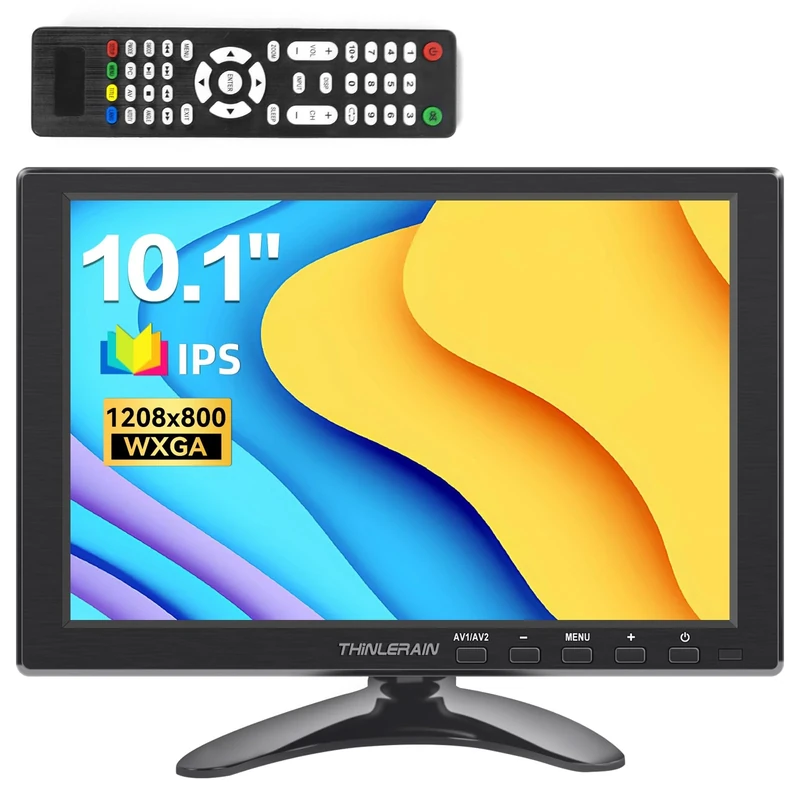 Thinlerain 10.1 Inch Small Monitor 1280x800 IPS Screen 16:10 LED Display HDMI/VGA/BNC/USB/AV Mini Monitor for fire stick, Kitchen, Computer, PC, Windows