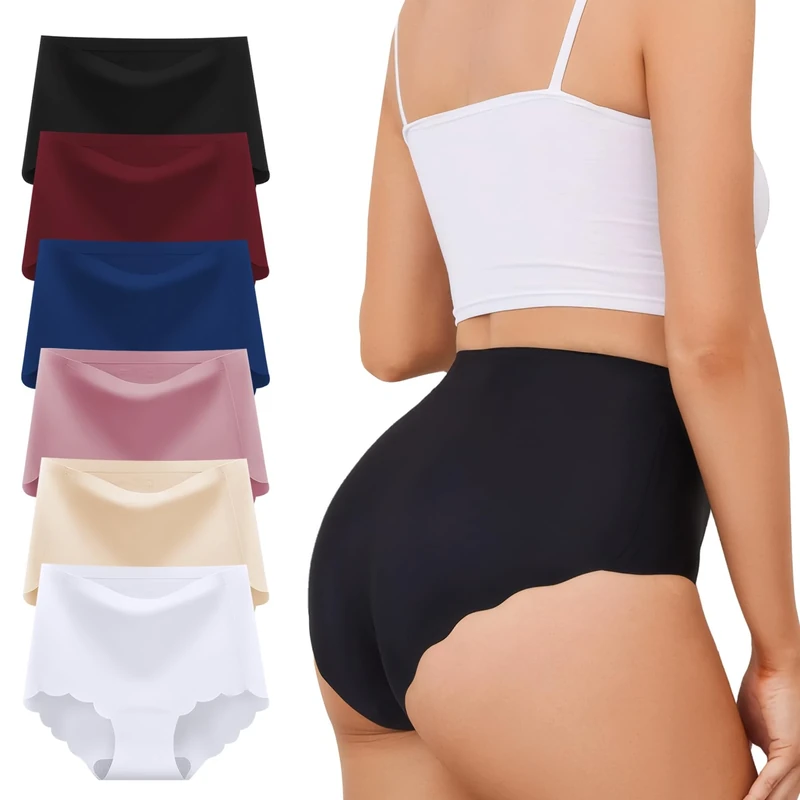 TDONE Seamless Knickers for Women, Breathable High Waisted Seamless Underwear Comfortable No Vpl Show Panties Soft Moisture Wicking Wavy Edges Knickers Full Coverage Briefs Multipack(6 Pack)