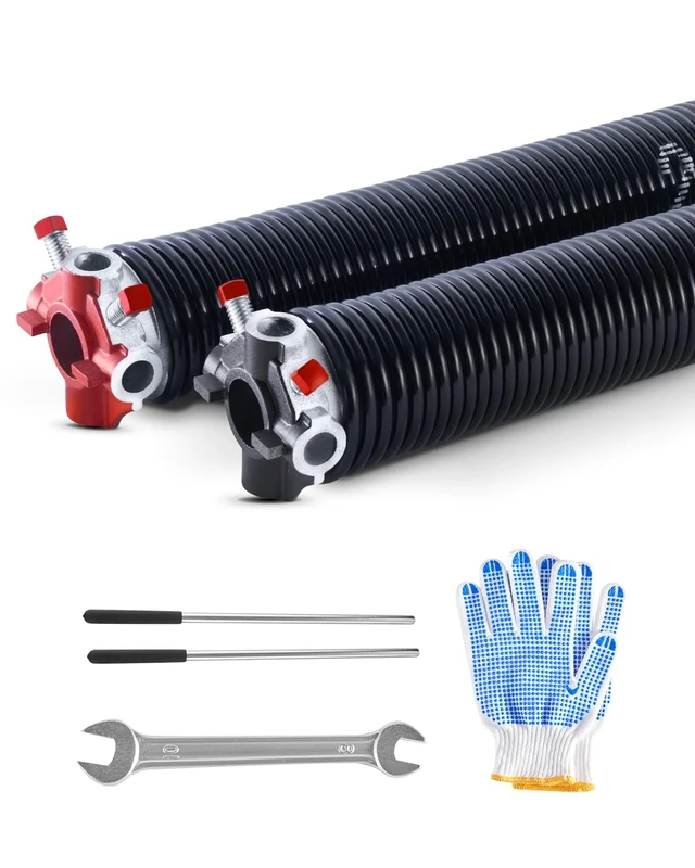 VEVOR Garage Door Torsion Springs, Pair of 0.225 x 2 x 27 in, 16000 Cycles, Electrophoresis Black Coated for Replacement, Garage Door Springs with Non-Slip Winding Bars, Gloves and Mounting Wrench