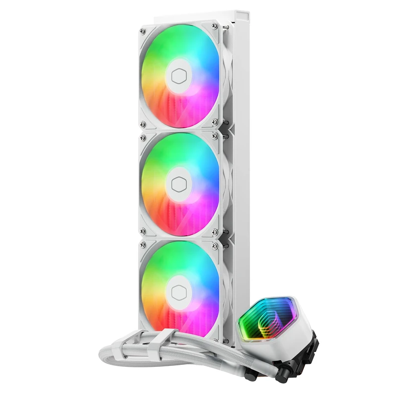 Cooler Master MasterLiquid 360 Core II CPU Liquid Cooler - 360mm AIO Water Cooling System (Max. 280W TDP), GR9 Dual-Chamber Pump, Enhanced ARGB Gen 2 Fans, Quick-Mount AMD & Intel Kits - White - Image 1